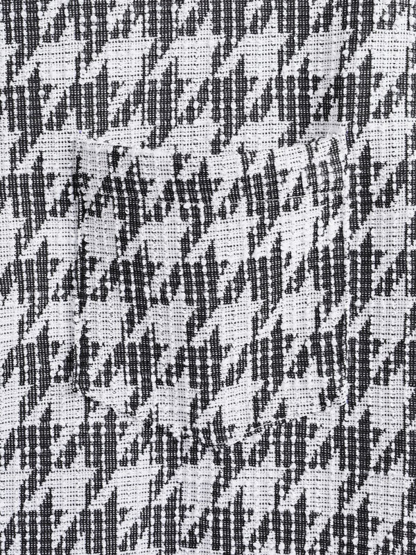 Men's Casual Houndstooth Pattern Short-Sleeve Shirt with Plaid Weave