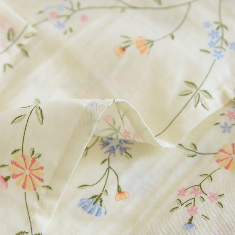 Floral Cotton Gauze Kimono Pajama Set for Elegant Comfort