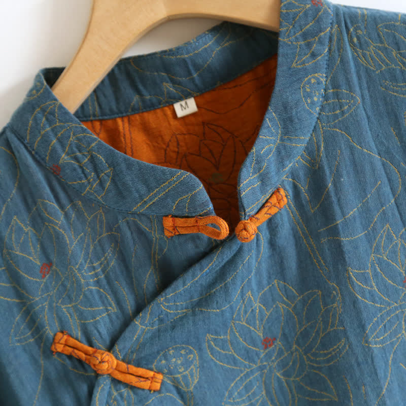 Ownkoti Vintage Lotus Cotton Nightgown made from Double Gauze for Comfortable Sleep