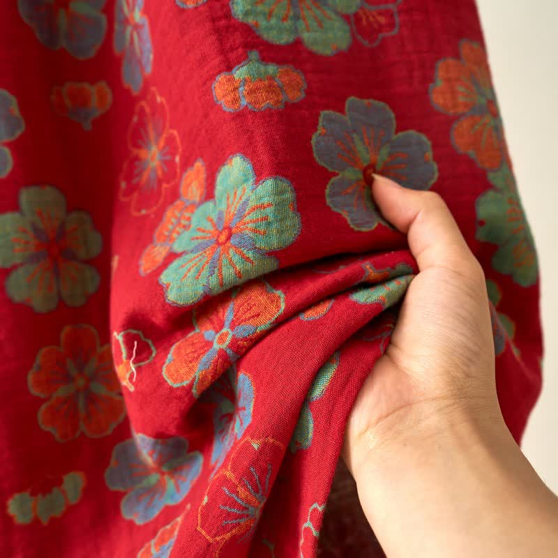 Ownkoti Plum Blossom Cotton Gauze Kimono Robe - Elegant Comfort for Relaxed Style