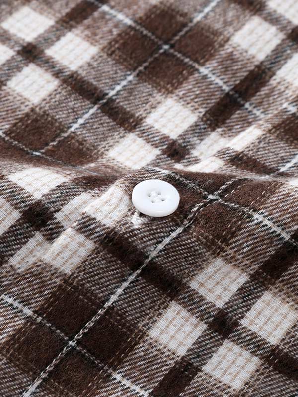 Casual Long Sleeve Men's Plaid Shirt with Wool Blend