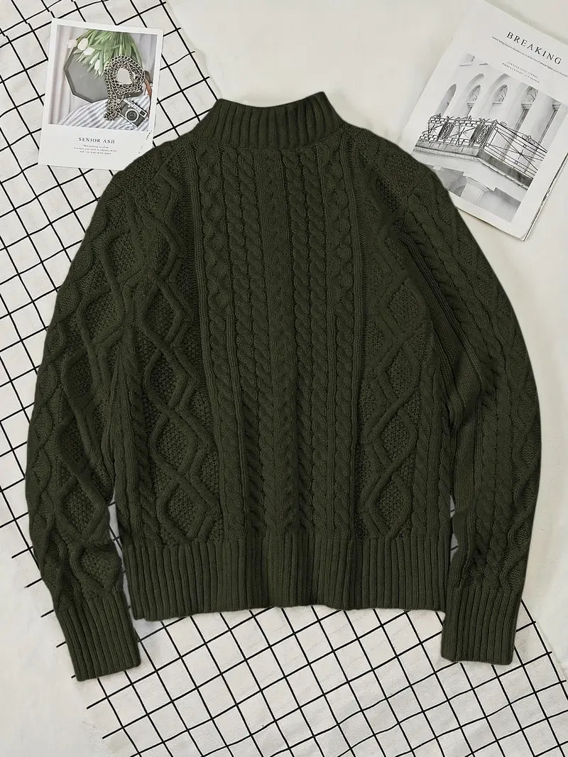 Men's Knitted Half-Zip Sweater with Stand-Up Collar
