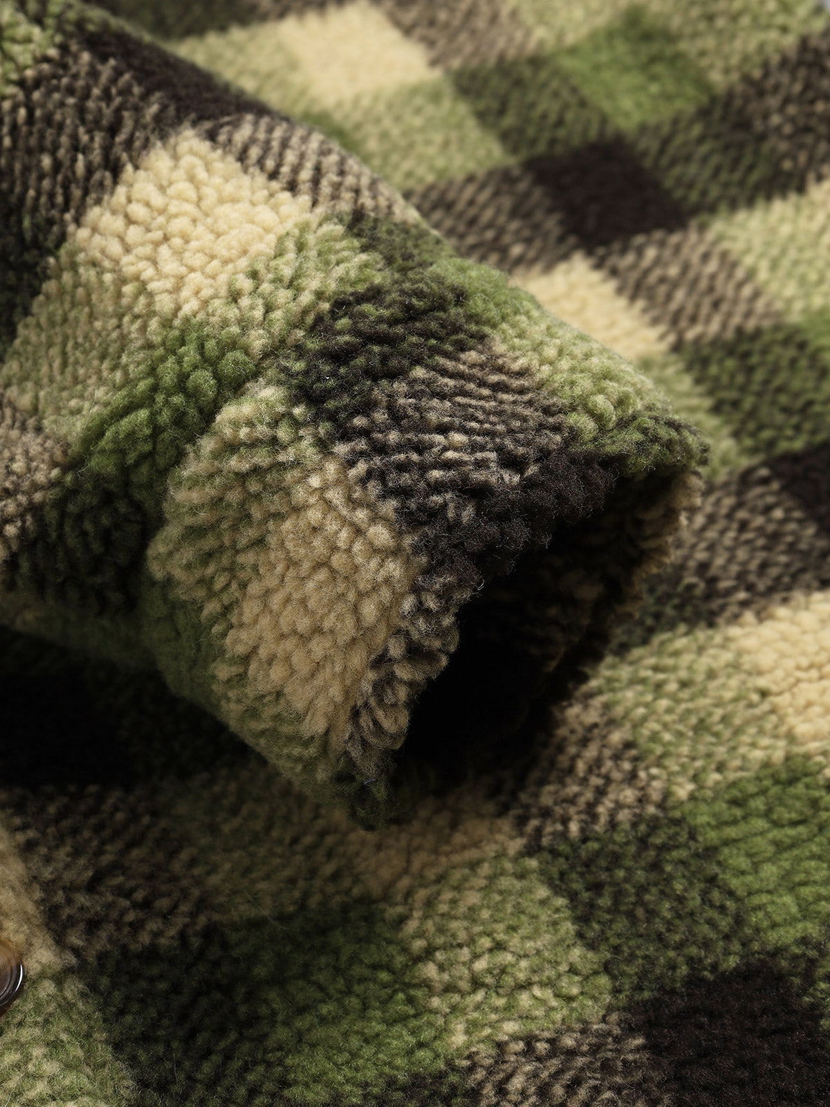 Men's Cozy Classic Plaid Faux Fur Shirt - Casual Button-Up Cardigan Jacket