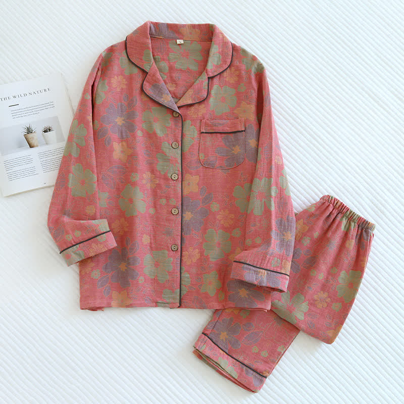 Ownkoti Vintage Floral Cotton Gauze Pajama Set - Comfortable and Stylish Sleepwear