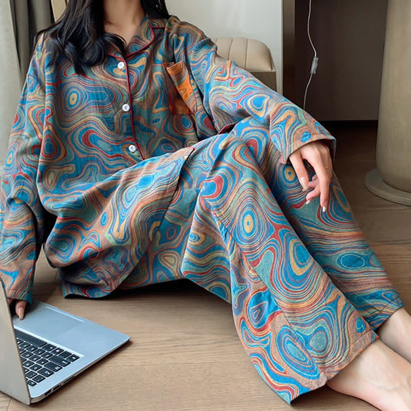 Ownkoti Plus Size Art-Print Cotton Loungewear Set for Cozy Hours