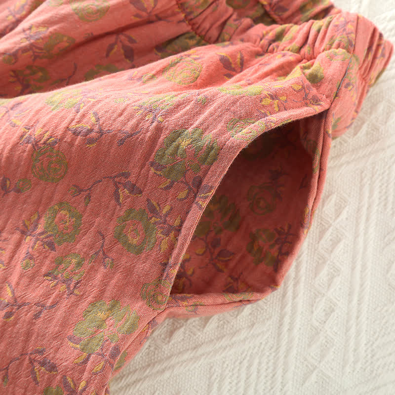 Ownkoti Vintage Rose Cotton Gauze Pajama Set for Chic Comfort