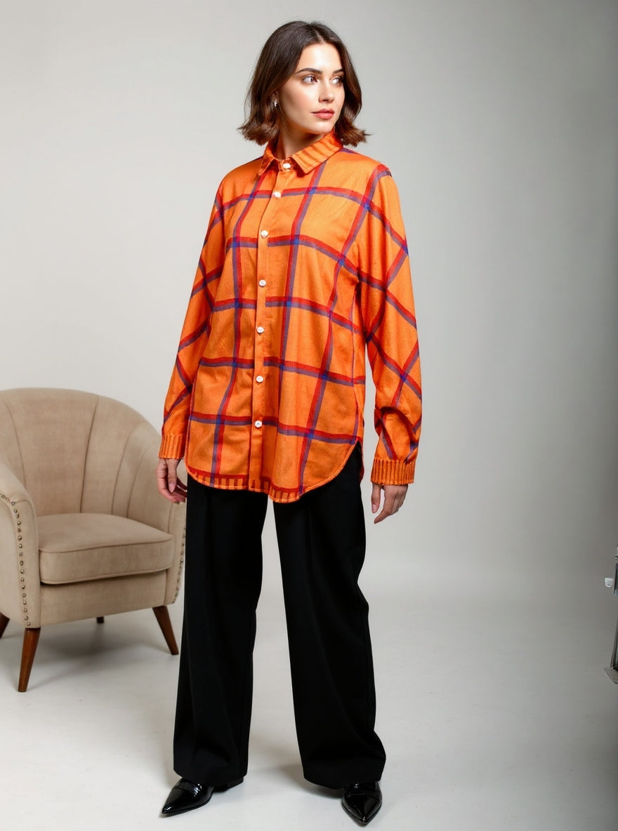 Women's Casual Contrast Retro Plaid Sweater