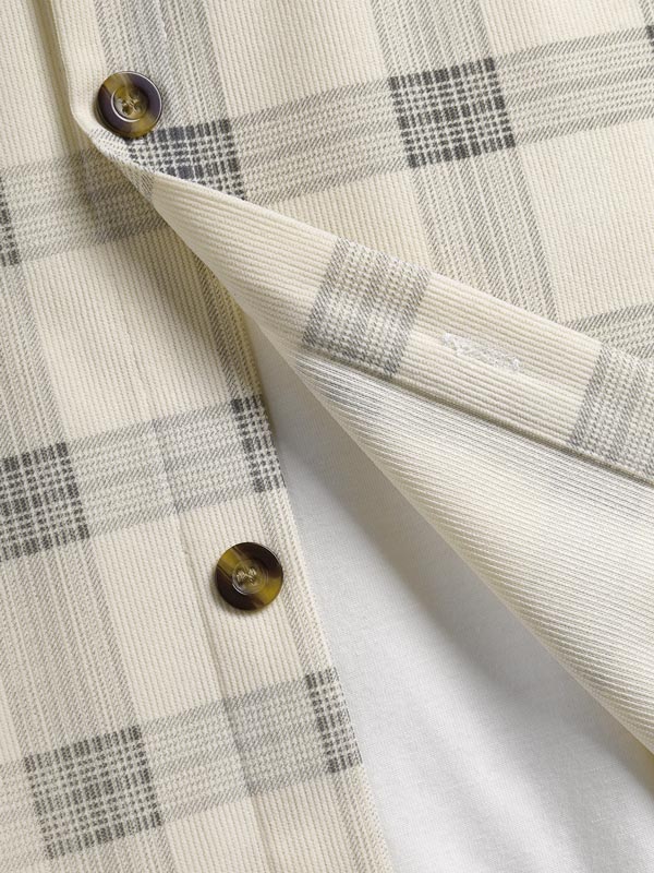 Men's corduroy plaid shirt with buttons and short sleeves
