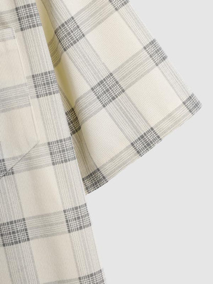 Men's corduroy plaid shirt with buttons and short sleeves