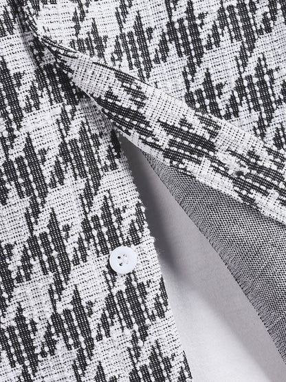 Men's Casual Houndstooth Pattern Short-Sleeve Shirt with Plaid Weave