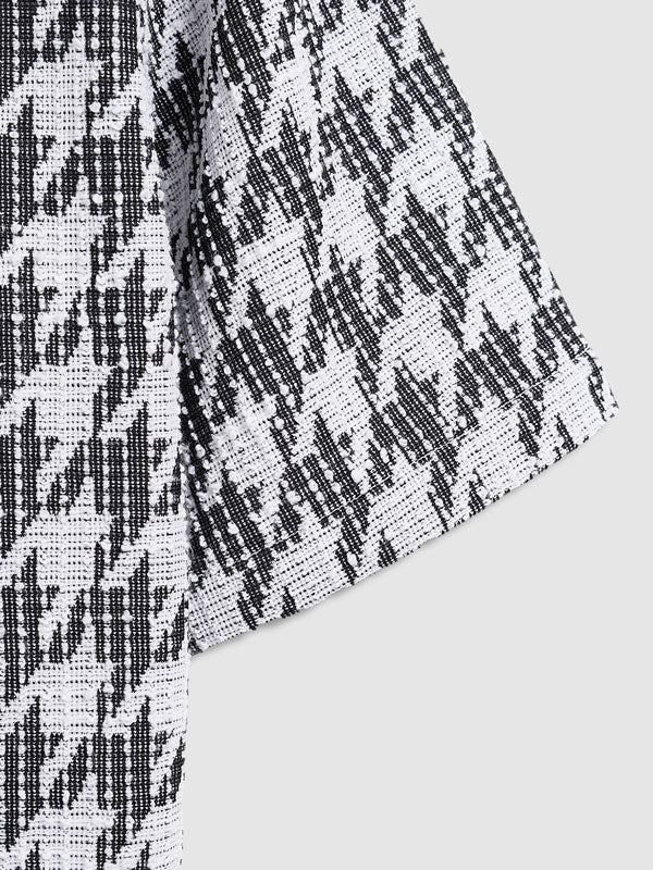 Men's Casual Houndstooth Pattern Short-Sleeve Shirt with Plaid Weave