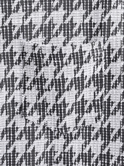 Men's Casual Houndstooth Pattern Short-Sleeve Shirt with Plaid Weave