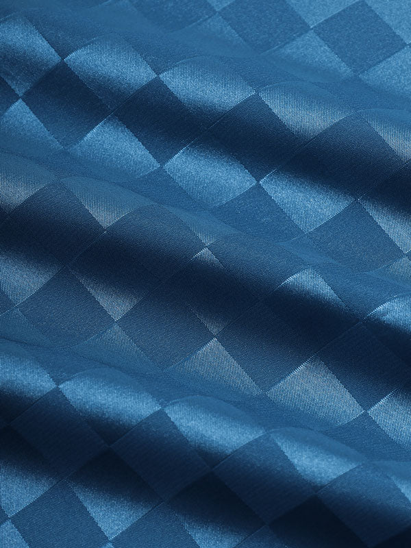 Men's Casual Short Sleeve Satin and Plaid Button-Down Shirt in Solid Color