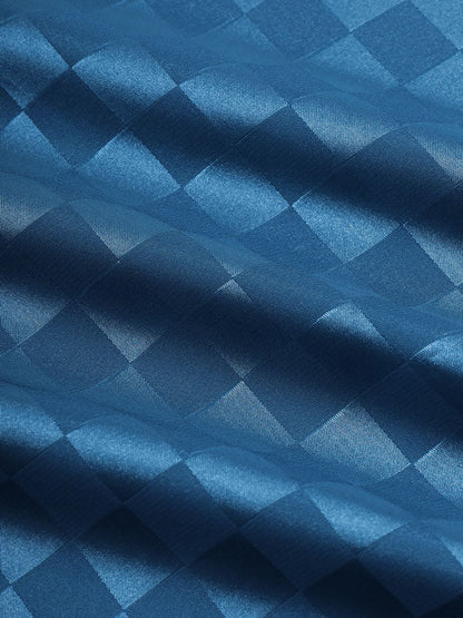 Men's Casual Short Sleeve Satin and Plaid Button-Down Shirt in Solid Color