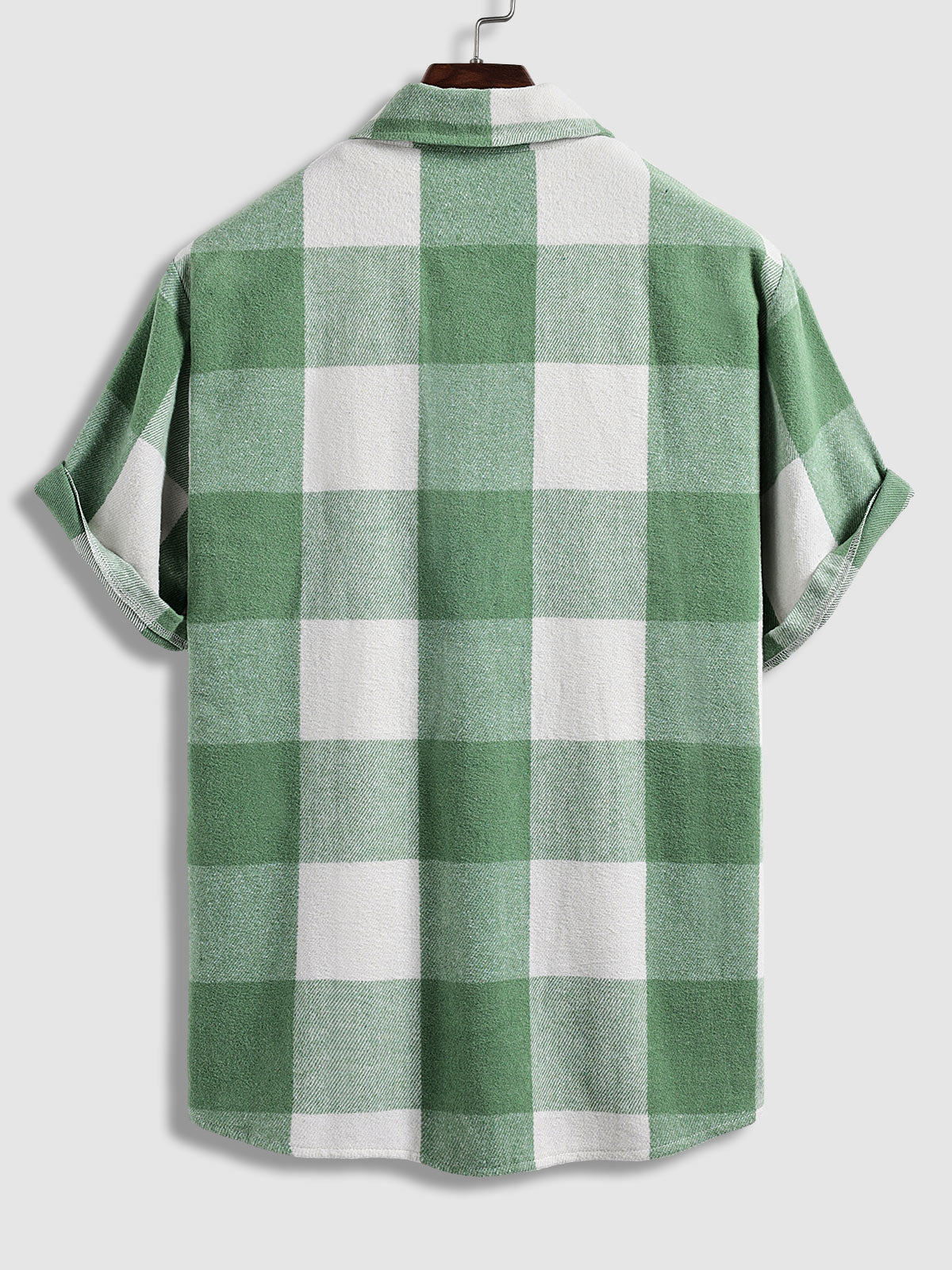 Casual Short Sleeve Shirt for Men in Wool Blend with Checkered Pattern