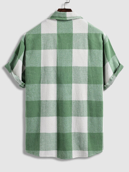 Casual Short Sleeve Shirt for Men in Wool Blend with Checkered Pattern
