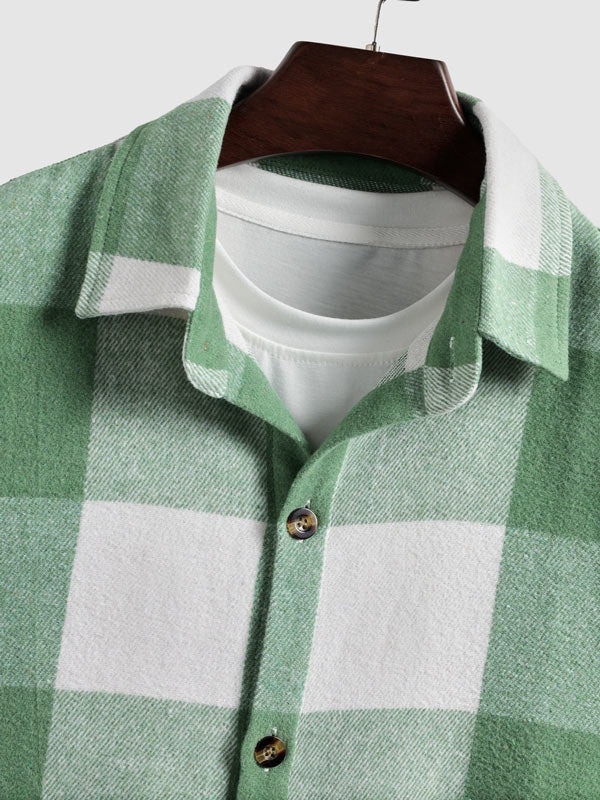 Casual Short Sleeve Shirt for Men in Wool Blend with Checkered Pattern