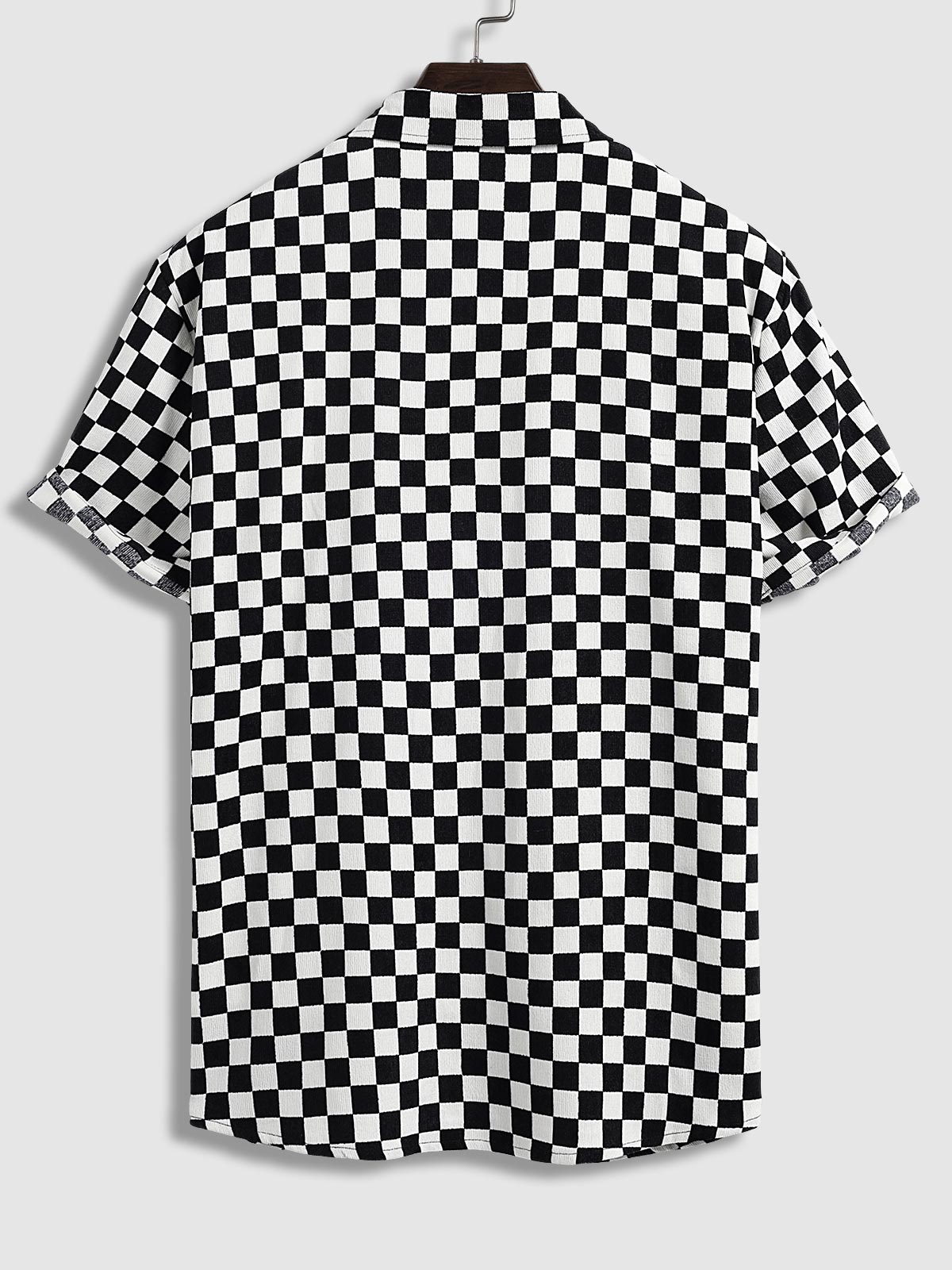 November Short Sleeve Plaid Shirt in Black and White Cotton for Men