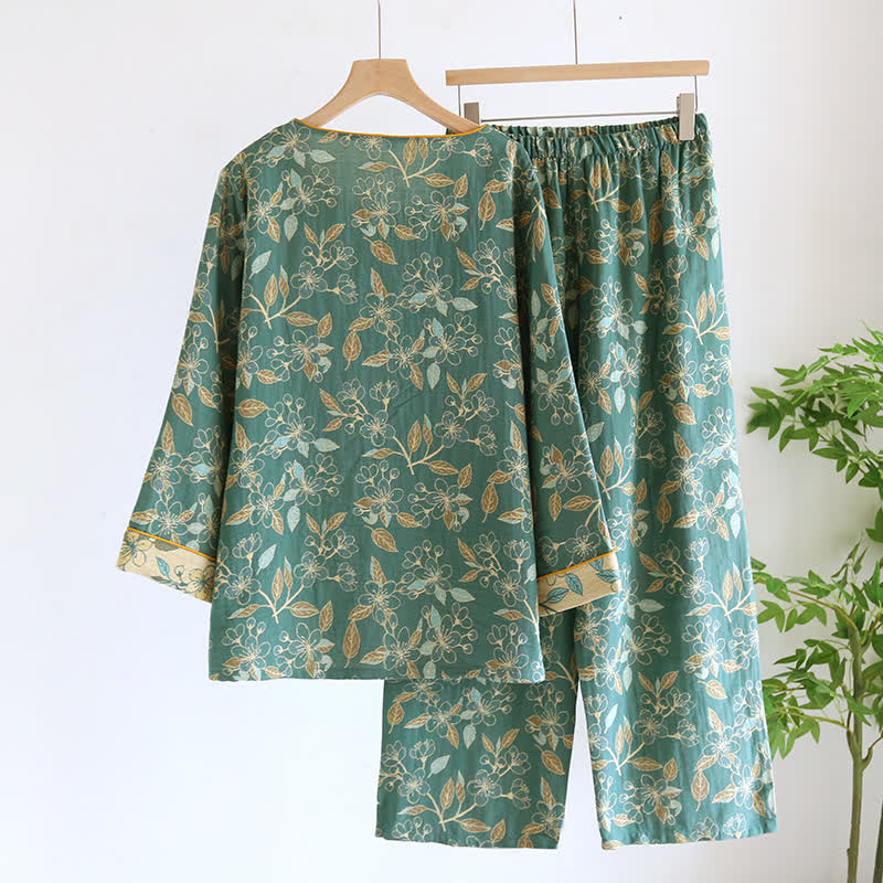 Vintage Floral Cotton Comfortable Casual Pajama Set