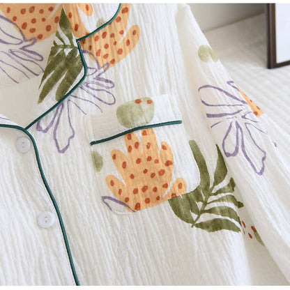 Ownkoti Leaf Print Premium Pure Cotton Long Sleeve Pajama Set