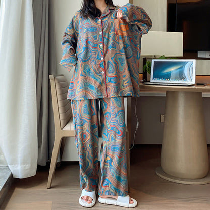 Ownkoti Plus Size Art-Print Cotton Loungewear Set for Cozy Hours