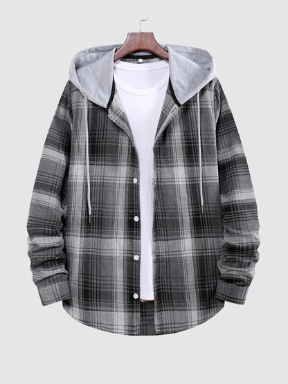 Men's Thin Checkered Shirt with Hood