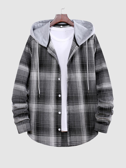 Men's Thin Checkered Shirt with Hood