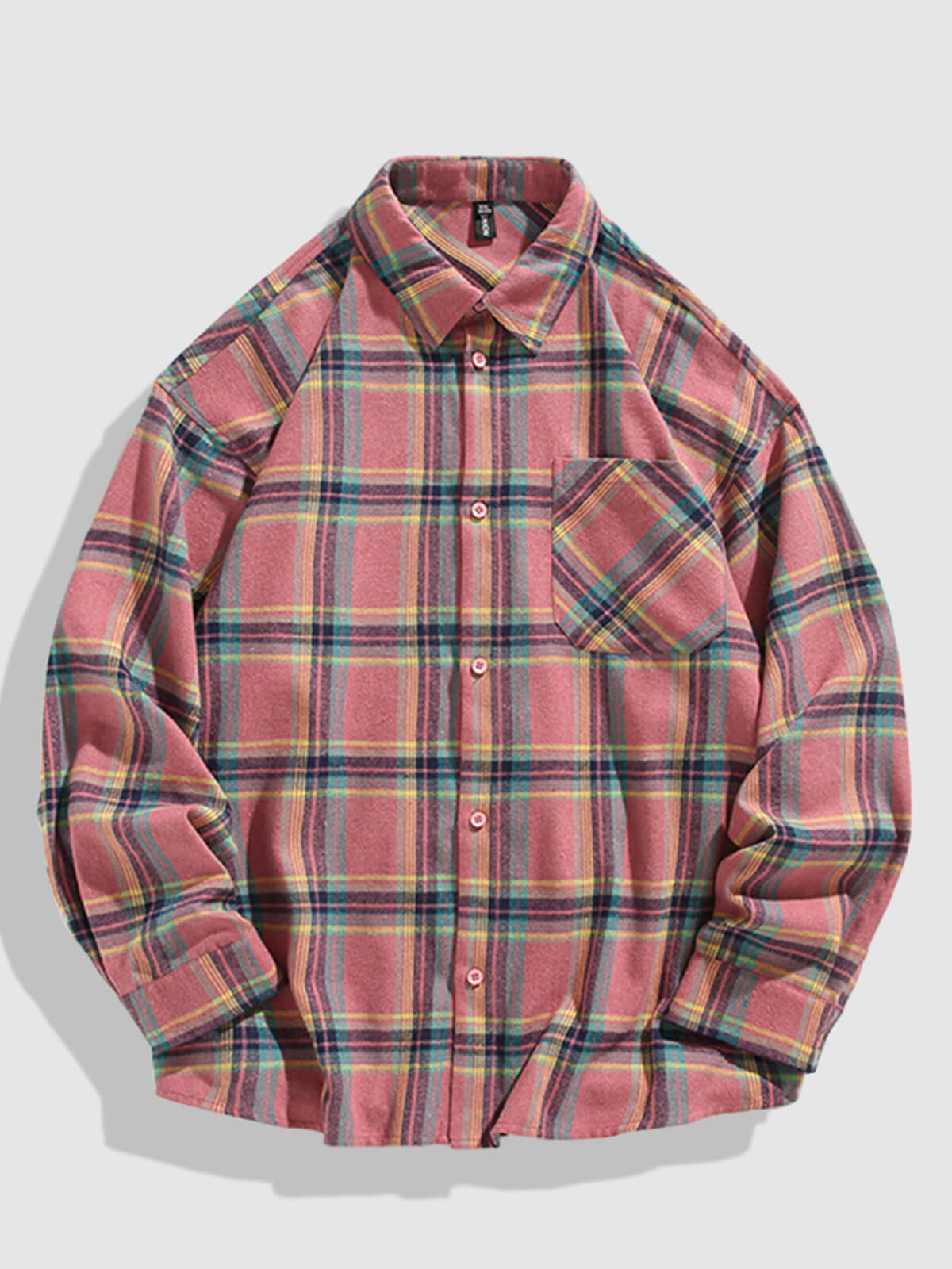 Casual men's plaid shirt with pocket and buttoned long sleeves