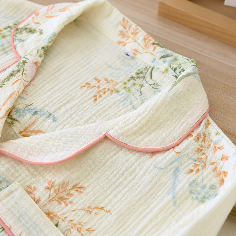 Ownkoti Ultra Comfort Pure Cotton Rural Lapel Loungewear Set for Relaxed Style