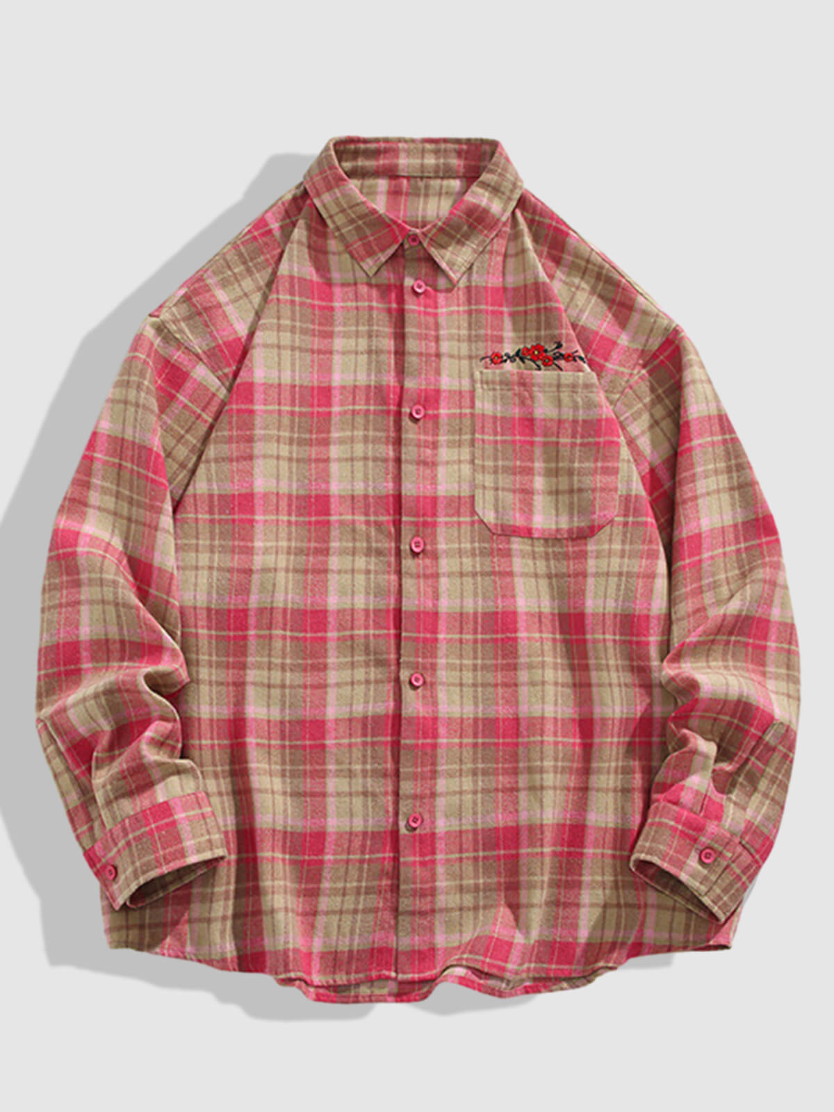 Casual men's plaid wool and cotton shirt with buttons and long sleeves