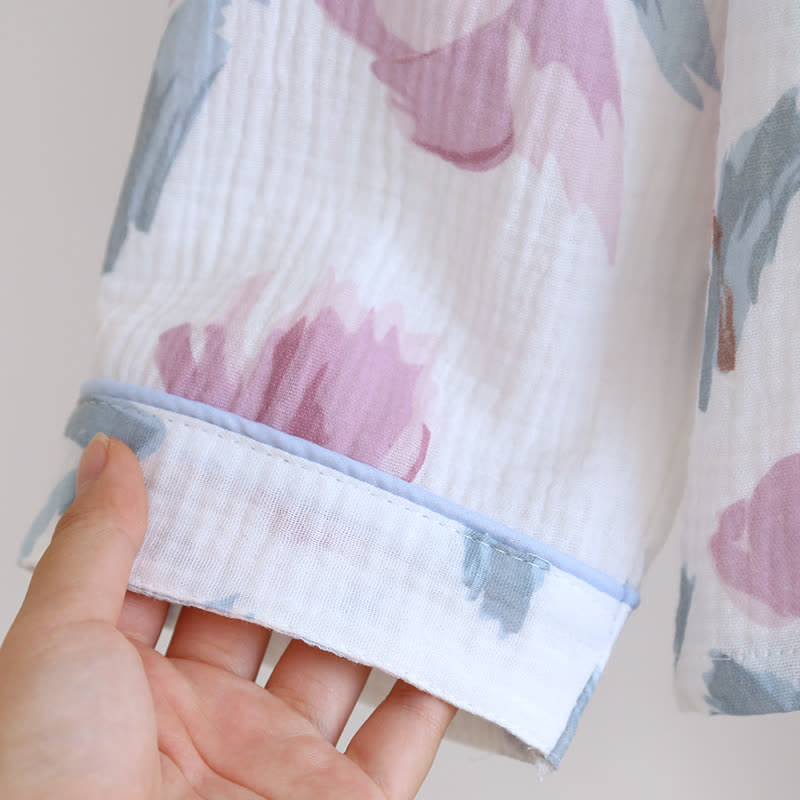 Ownkoti Elegant Floral Pattern Cotton Chiffon Nightwear Set