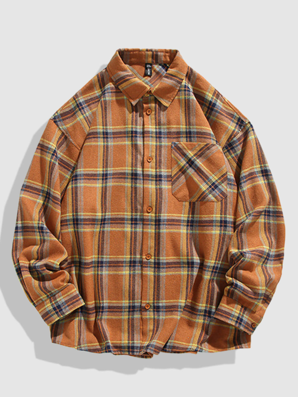 Casual men's plaid shirt with pocket and buttoned long sleeves
