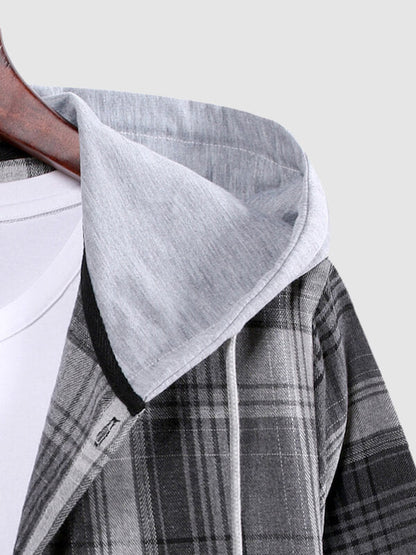 Men's Thin Checkered Shirt with Hood