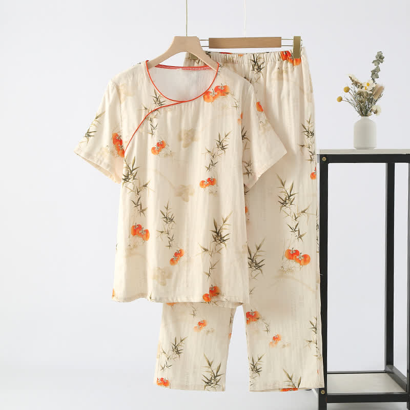 Majestic Persimmon Double Layer Gauze Nightwear Set for Comfort and Elegance