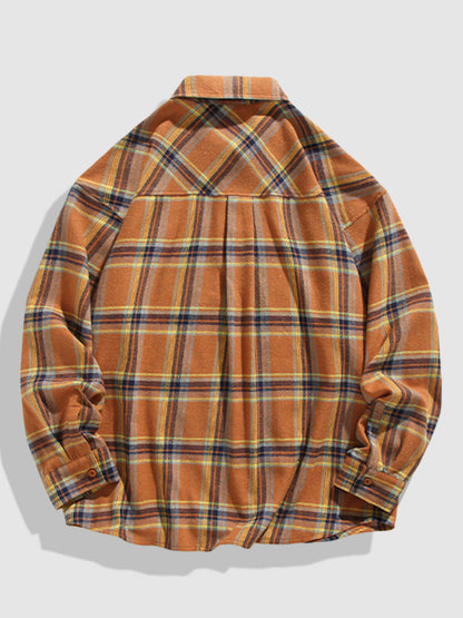 Casual men's plaid shirt with pocket and buttoned long sleeves