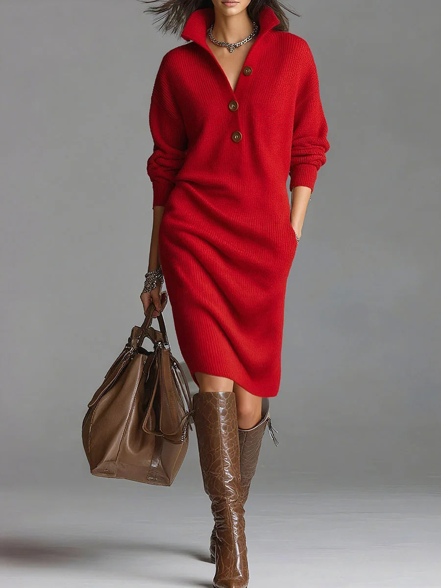 Avero | Loose solid turtleneck sweater dress with long sleeves