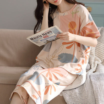 Ownkoti Floral Leaf Pattern Comfortable Cotton Lounge Set