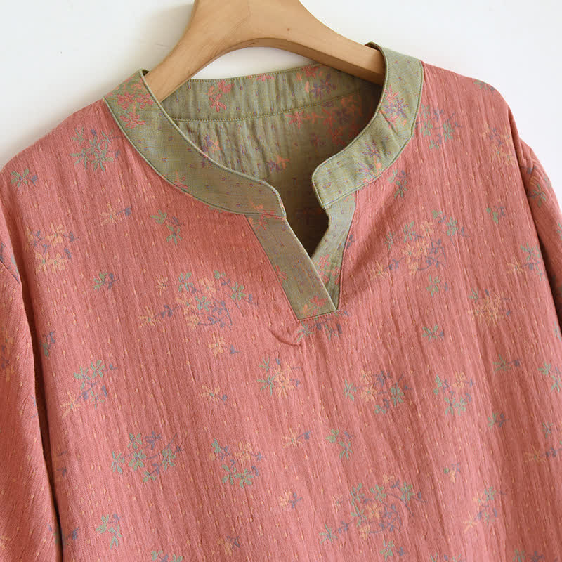 Ownkoti Women's Natural Floral Pattern V-Neck Soft Cotton Nightwear