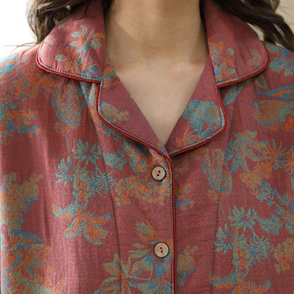 Ownkoti Floral Print Cotton Loungewear Set with Double-Layer Comfort