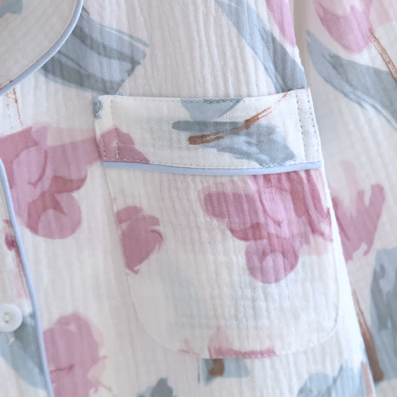 Ownkoti Elegant Floral Pattern Cotton Chiffon Nightwear Set