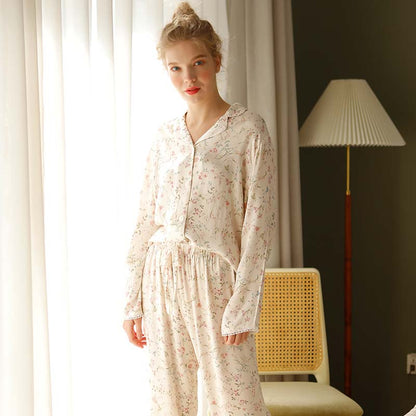 Ownkoti Floral Satin V-Neck Long Sleeve Sleepwear for Ultimate Comfort