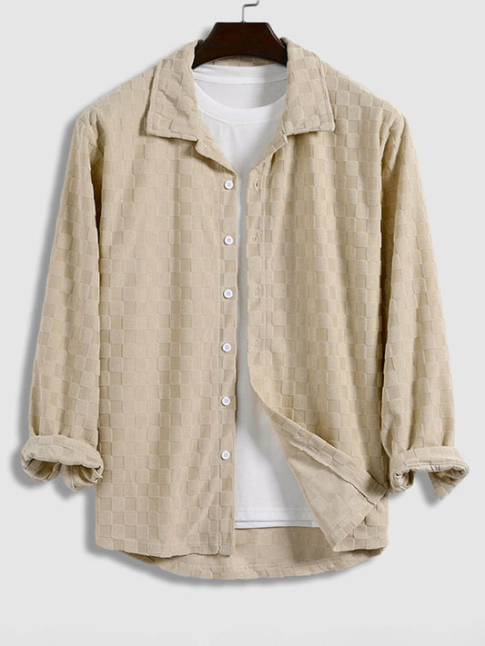 Men's Casual Tartan Fabric Terry Long Sleeve Shirt