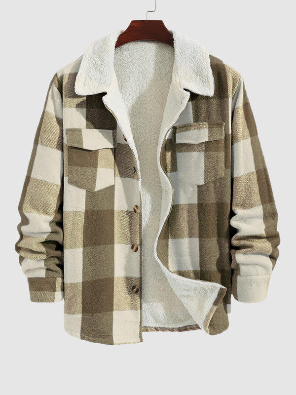 Men's wool-blend jacket with fleece lining, button closure, and innovative double pockets