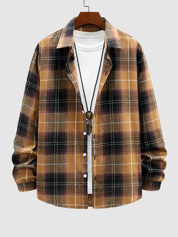 Men's Quilted Plaid Flannel Shirt with Long Sleeves