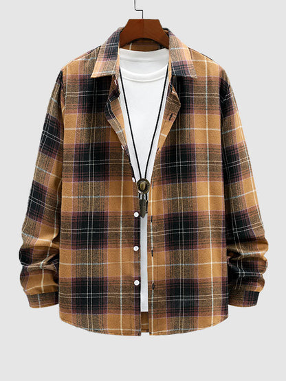 Men's Quilted Plaid Flannel Shirt with Long Sleeves