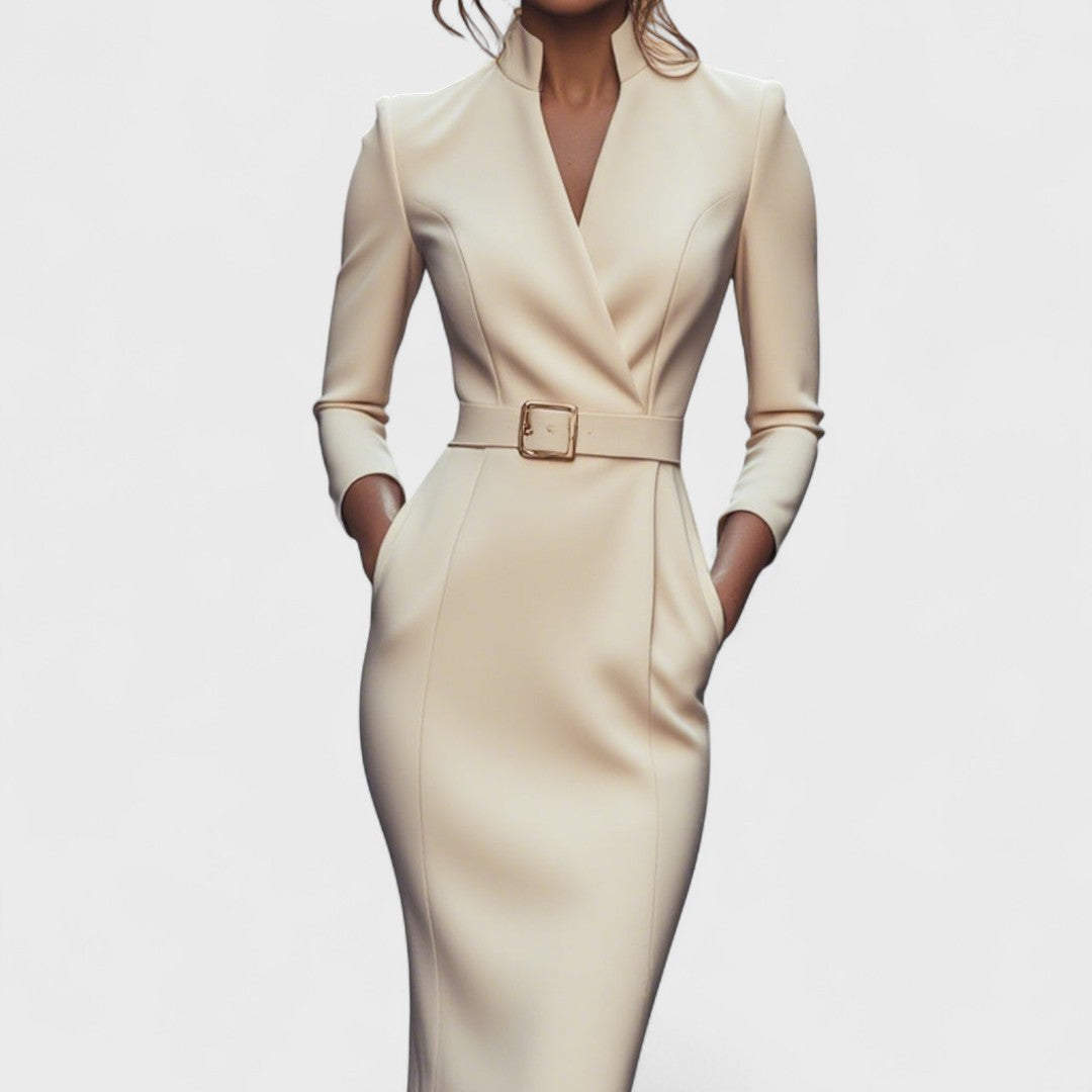 Avero | Elegant dress with belt and collar