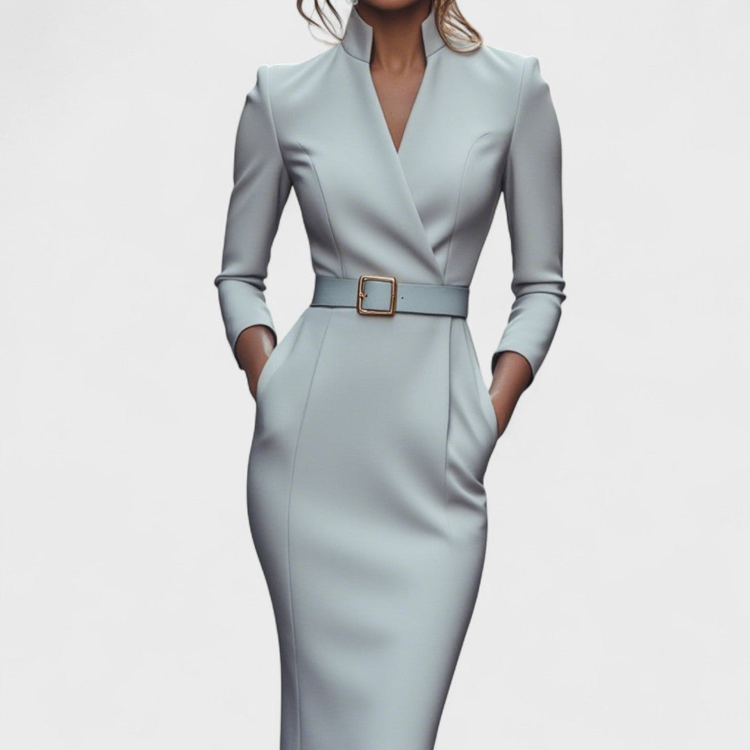 Avero | Elegant dress with belt and collar