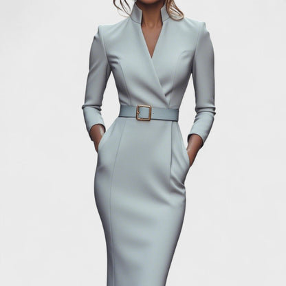 Avero | Elegant dress with belt and collar