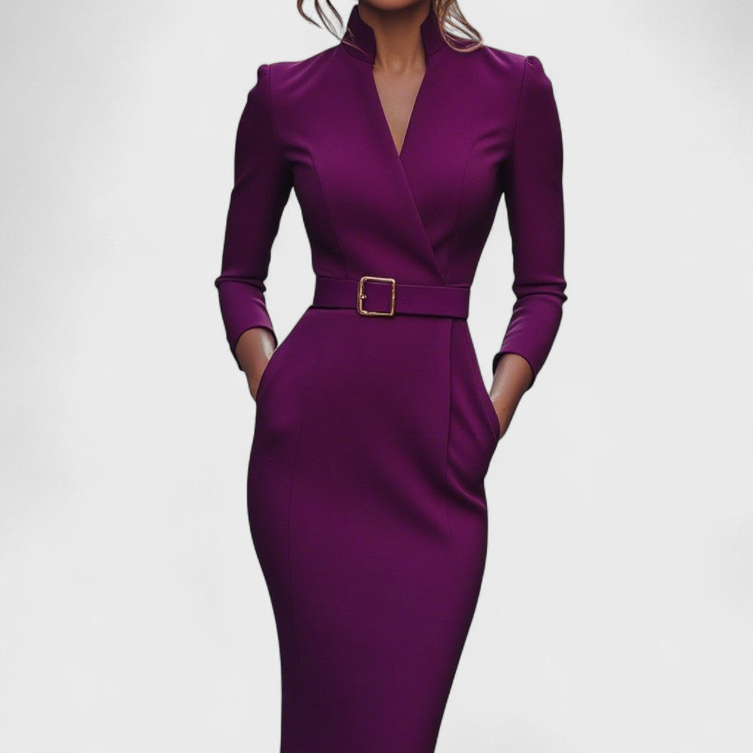 Avero | Elegant dress with belt and collar