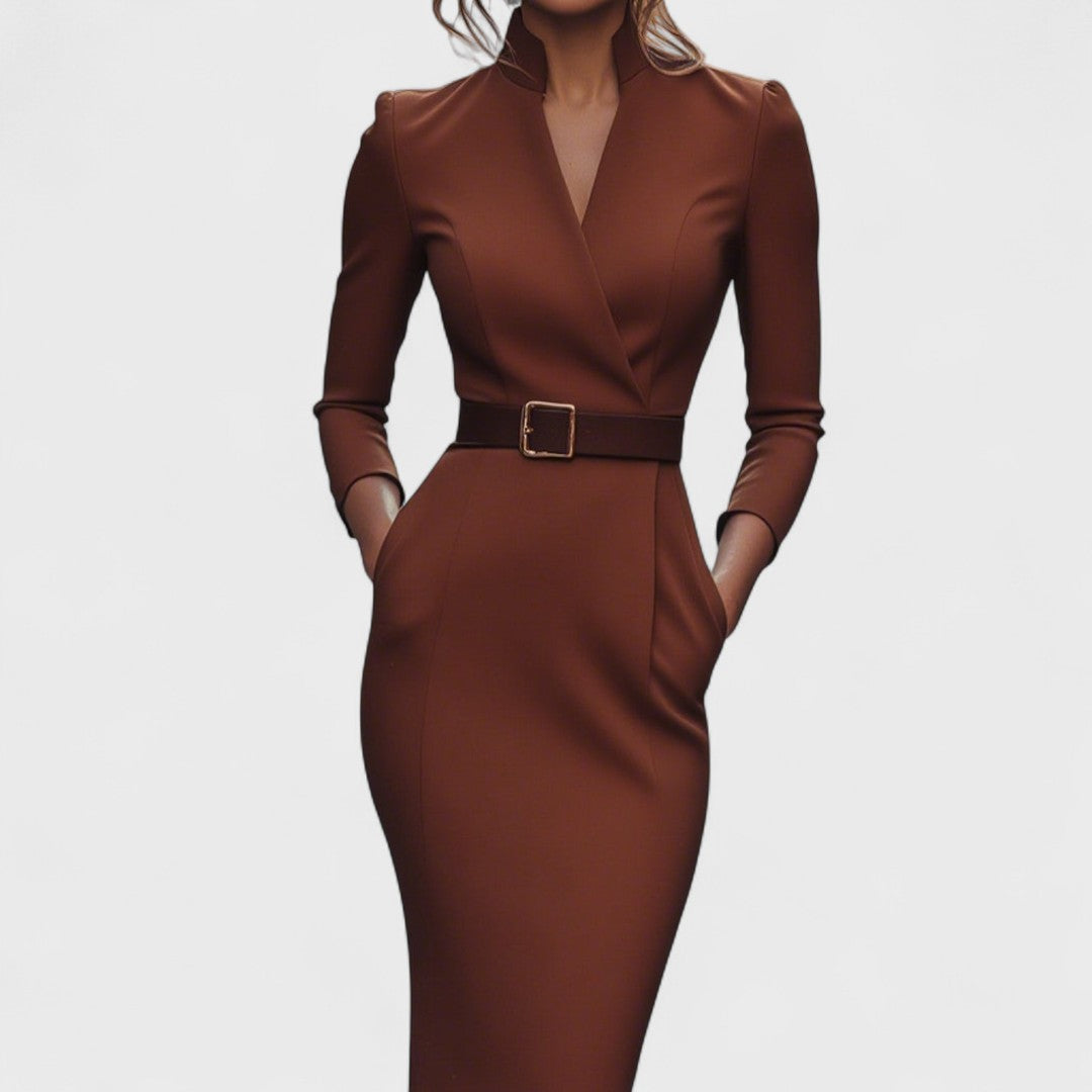 Avero | Elegant dress with belt and collar